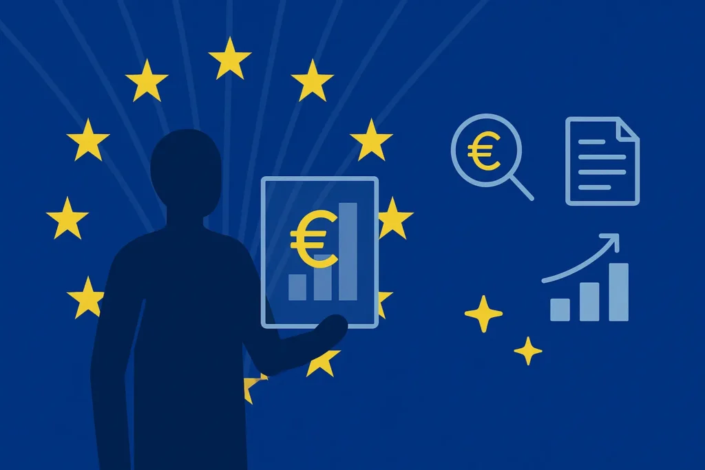 Symbolgrafik mit blauer EU-Flagge